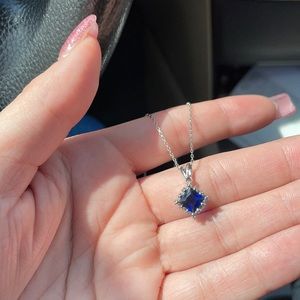 Blue sapphire necklace with silver chain